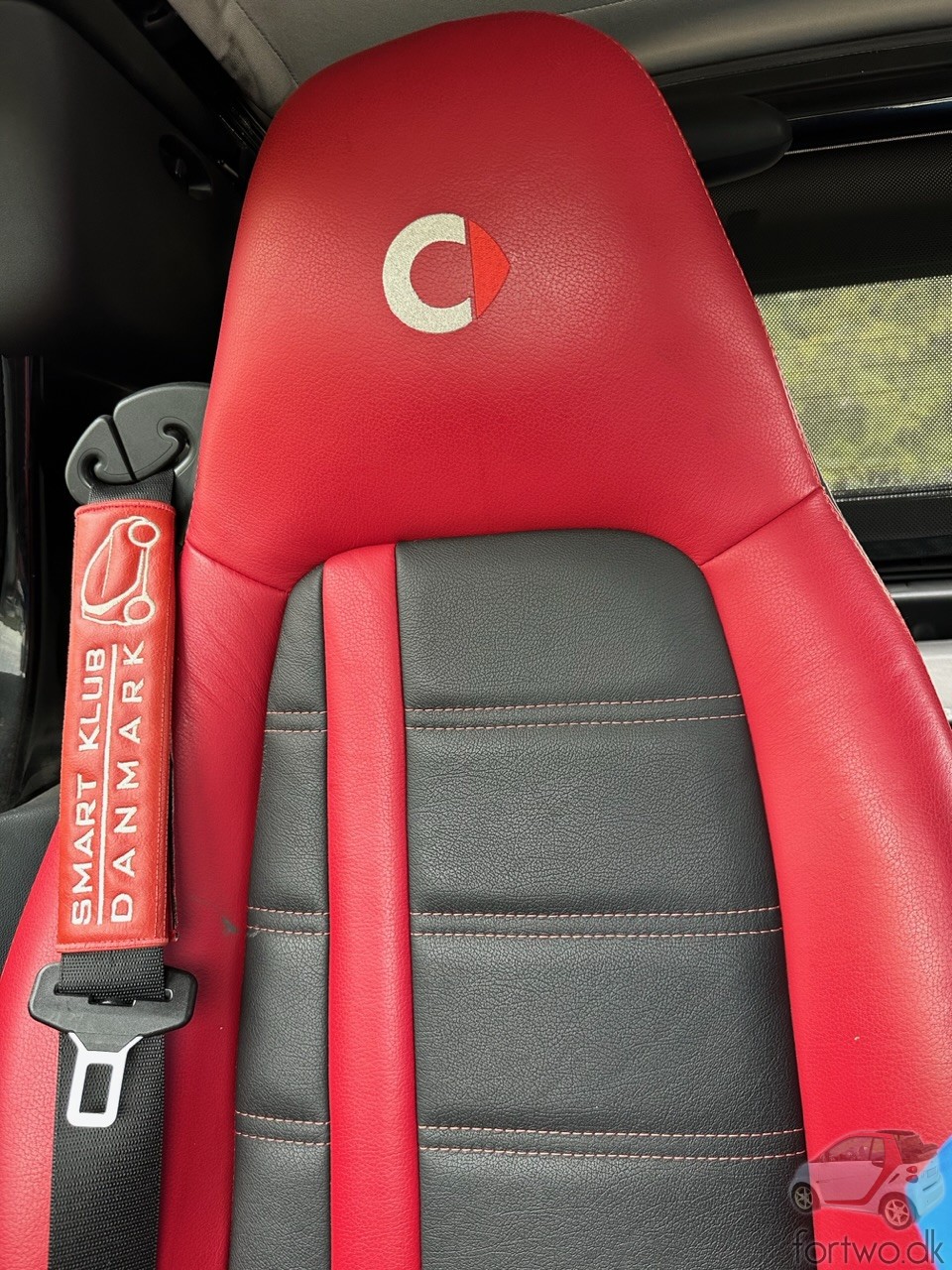 Seatbelt pads with the Danish Smart Clubs logo