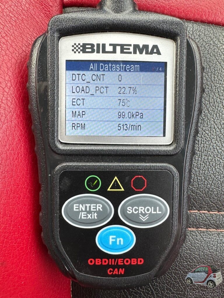 OBDII reader showing the low idle on my Smart ForTwo